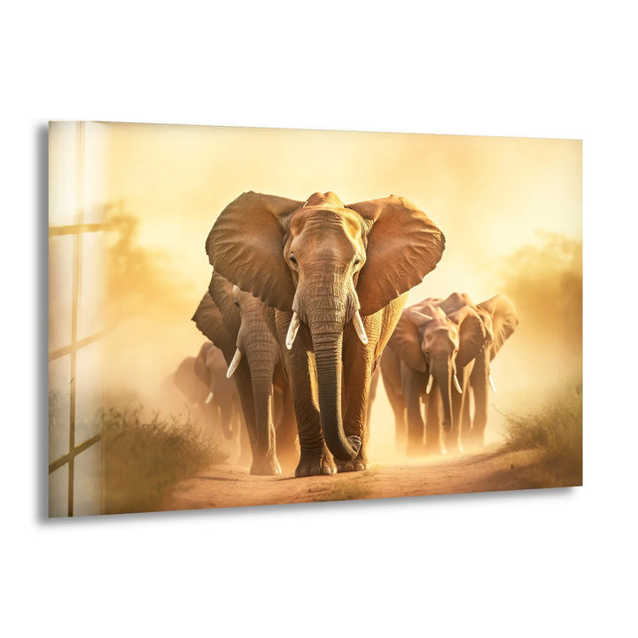 Elephant Herd Safari Wall Art – Majestic Wildlife Glass Print for Bold Natural Decor - MyPhotoStation