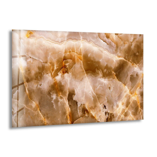 Close-up of intricate white and brown marble patterns on best glass art.