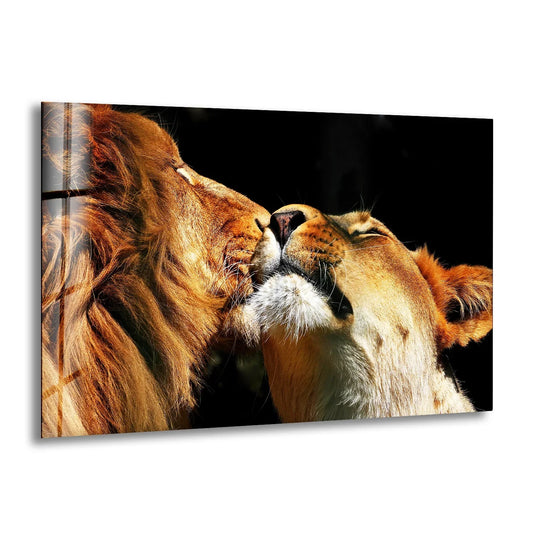 Couple Lions Glass Wall Art glass image printing, glass prints from photos