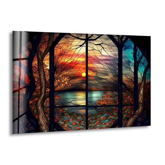 Stained glass wall art sunset and nature scene with stained finish and stained sunset keyword phrase perfect for fall beauty and durable decor
