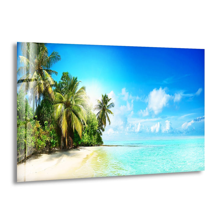 Tropische Strandlandschaft, Glaswandkunst
