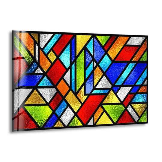 Stanied Colored Geometric Glass Wall Art print picture on glass, Tempered Glass Wall Art