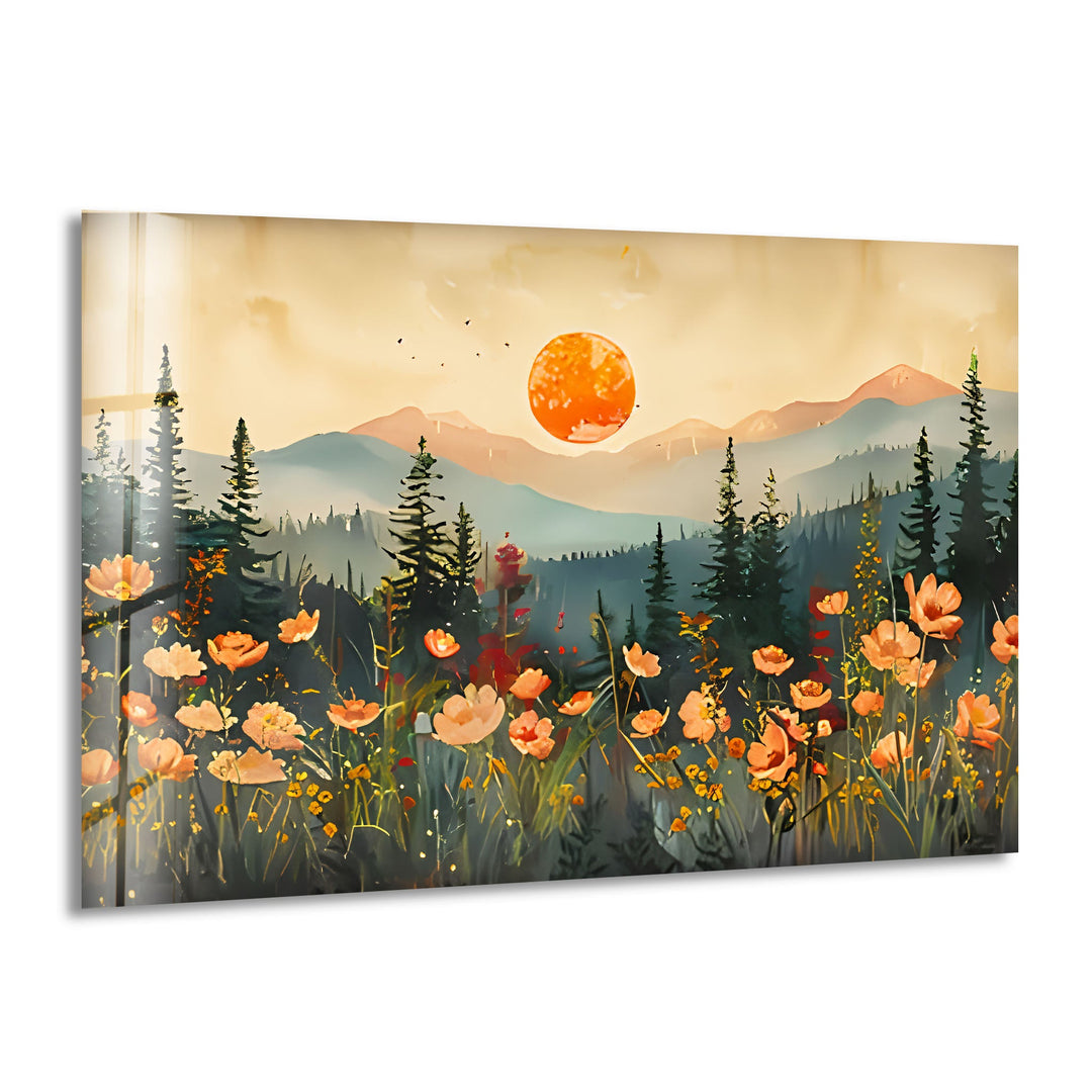 Blood Moon Paint Sunset Glass Wall Art glass art painting, glass art for the Wall

