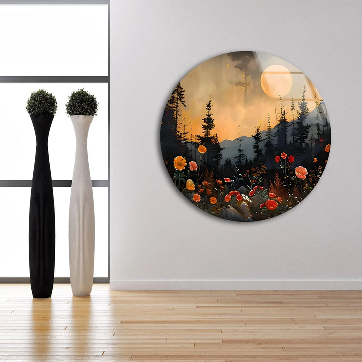 Full Moon & Flowers Glass Wall Art art glass wall art, glass wall art pictures
