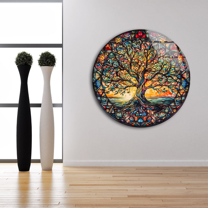 Colored Tree Stained Glass Wall Art glass pictures for Wall, glass prints wall art

