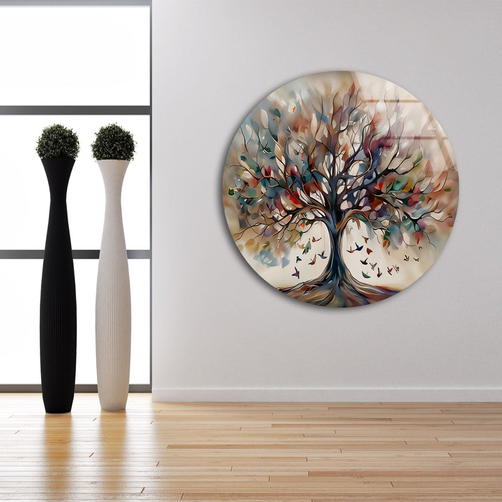 Beige Tree Glass Wall Art glass art painting, glass art for the Wall
