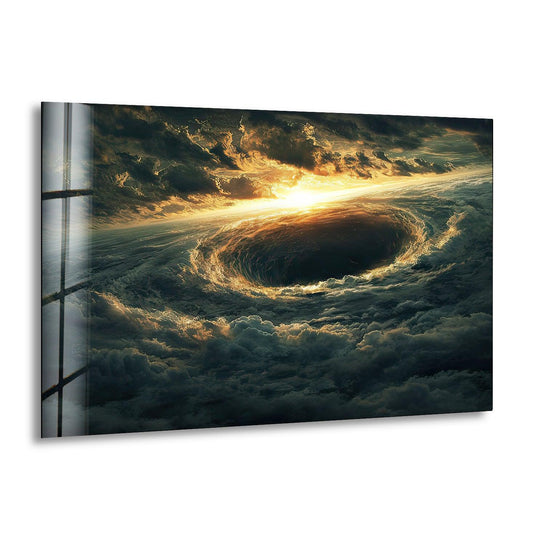 Space wall art swirling storm clouds and dramatic skies design and Eye Of The Storm glass wall art tempered glass art from space theme