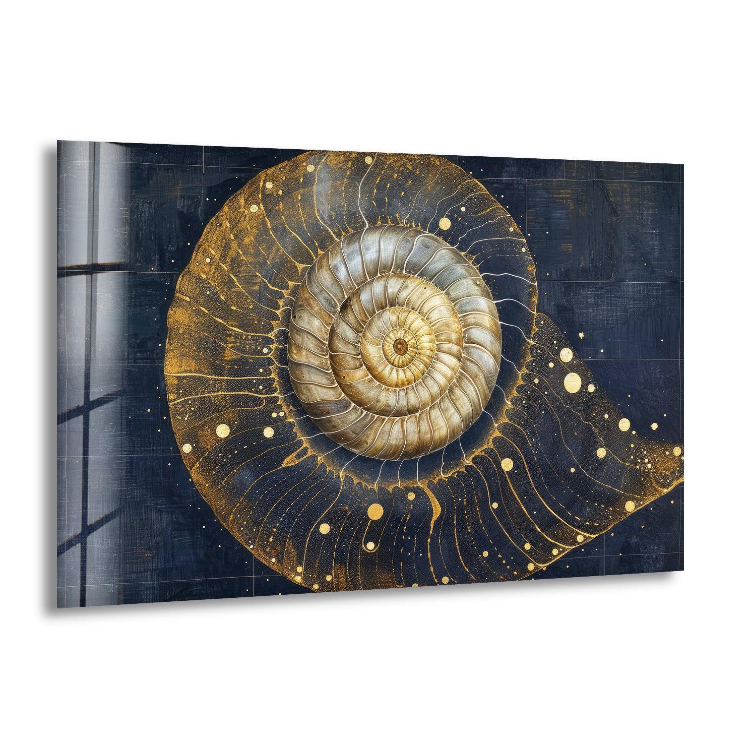 Gold Shiny Snail Shell – Elegant Glass Wall Art – MyPhotoStation