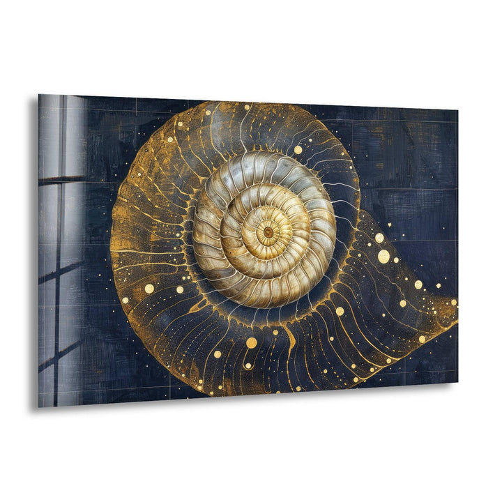 Goldglänzendes Schneckenhaus-Wandbild aus Glas