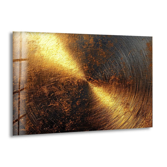 Brushed gold metal art for wall with a swirling texture and subtle scratches showcases its premium material quality.