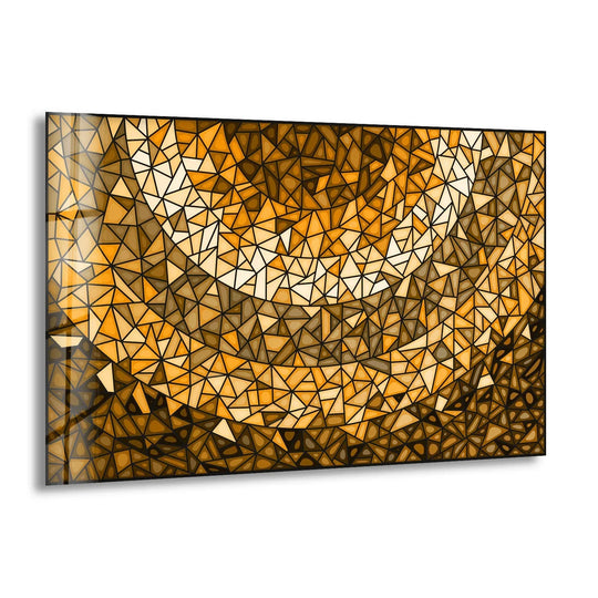 Abstract gold stained mosaic glass wall art featuring intricate geometric patterns as a print wall art.