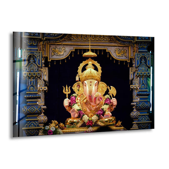 Religion glass wall art featuring Hindu Lord Ganesha and divine glass artwork makes a beautiful religious painting for home decor