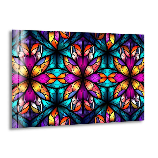 Stained Colored Flower Glass Wall Art print on glass, glass printed photos