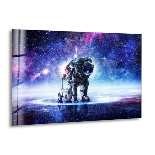 Space Wall Art featuring a glossy finish and cosmic explorer subject and glass wall art plus print on glass and durable glass art