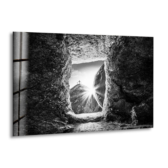Religion glass wall art black and white with crosses a faith decoration and resurrection wall art to inspire any space