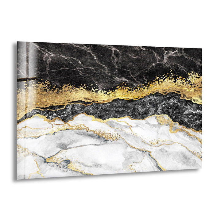 Schwarz-Weiß-Gold-Marmor-Glas-Wandkunst