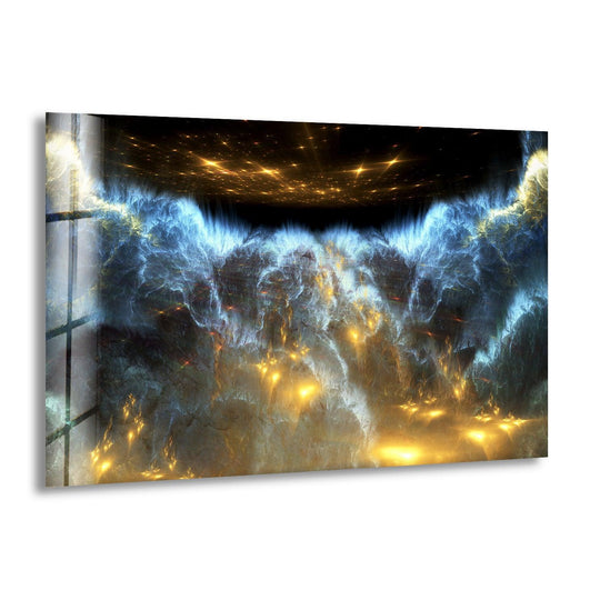 Dark Blue Lightning Abstract Glass Wall Art - MyPhotoStation