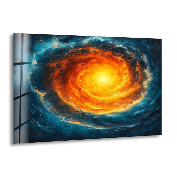Abstrakte Glaswandkunst mit Spiralgalaxie
