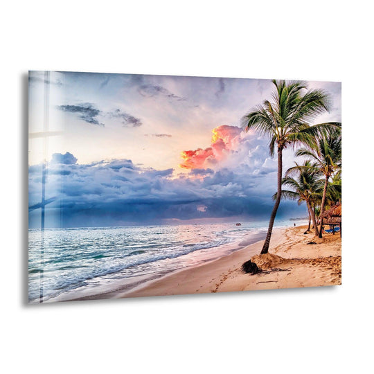 Tropical Beach With Palm Tree Glass Wall Art - MyPhotoStation