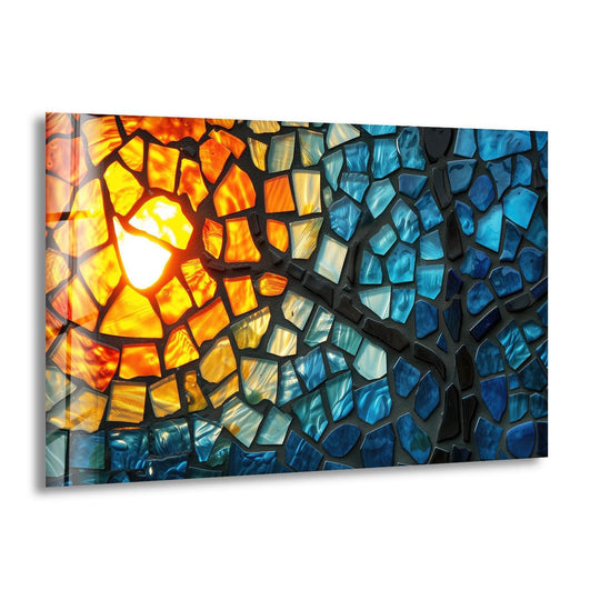 Mosaic Orange & Blue Glass Wall Art glass photo prints, glass picture prints