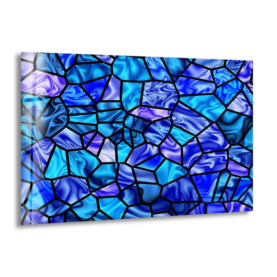 Stained Shiny Blue Glass Wall Art print picture on glass, Tempered Glass Wall Art