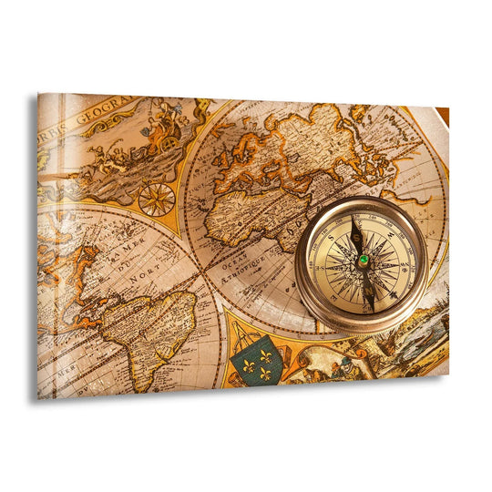 A vintage compass rests on a dark, old map, adding a touch of timeless home decor.