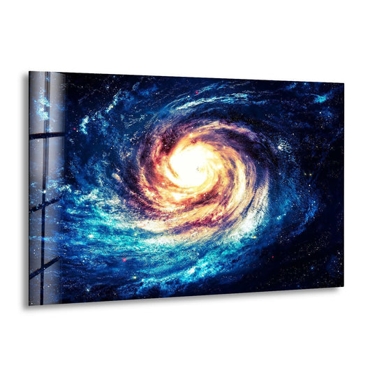 Space Wall Art showing a galaxy with stars is a glass wall art decor print and glass photo print for stylish wall art