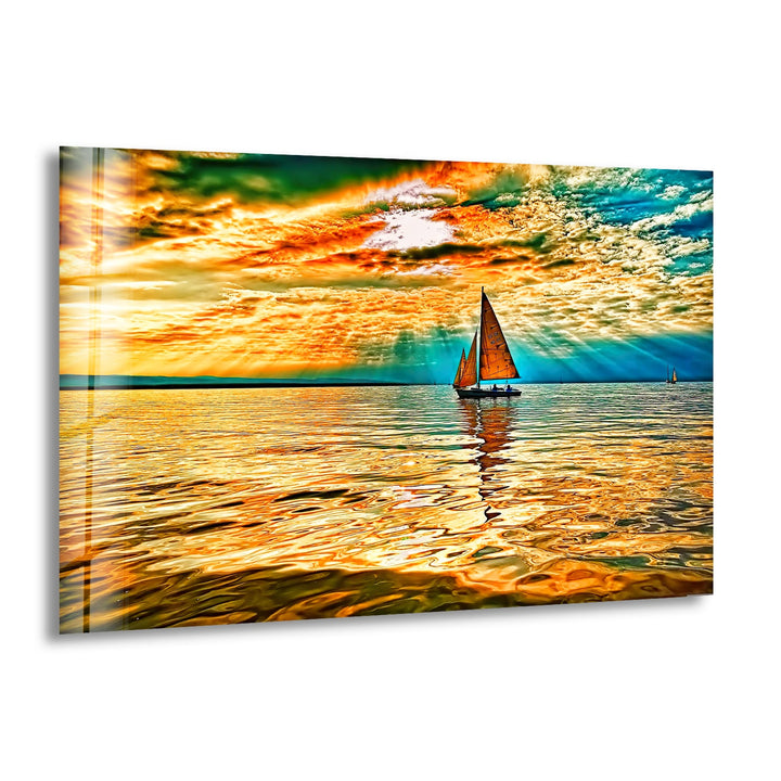 Segelboot Rotes Meer Sonne Glas Wandkunst