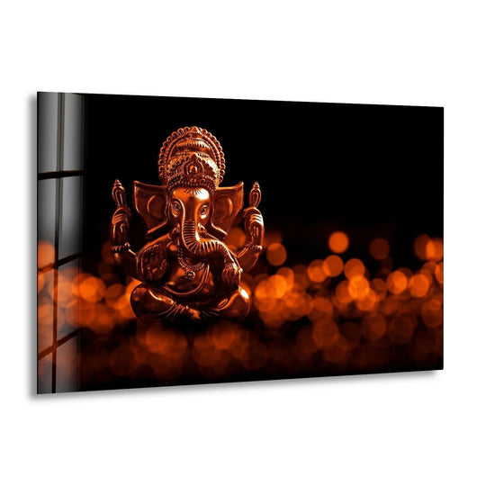 Religion glass wall art Lord Ganesha subject and glass artwork with divine religious decor for lasting spiritual beauty