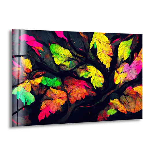 Flower glass wall art colorful leaf painting and botanical wall art with vibrant elegance