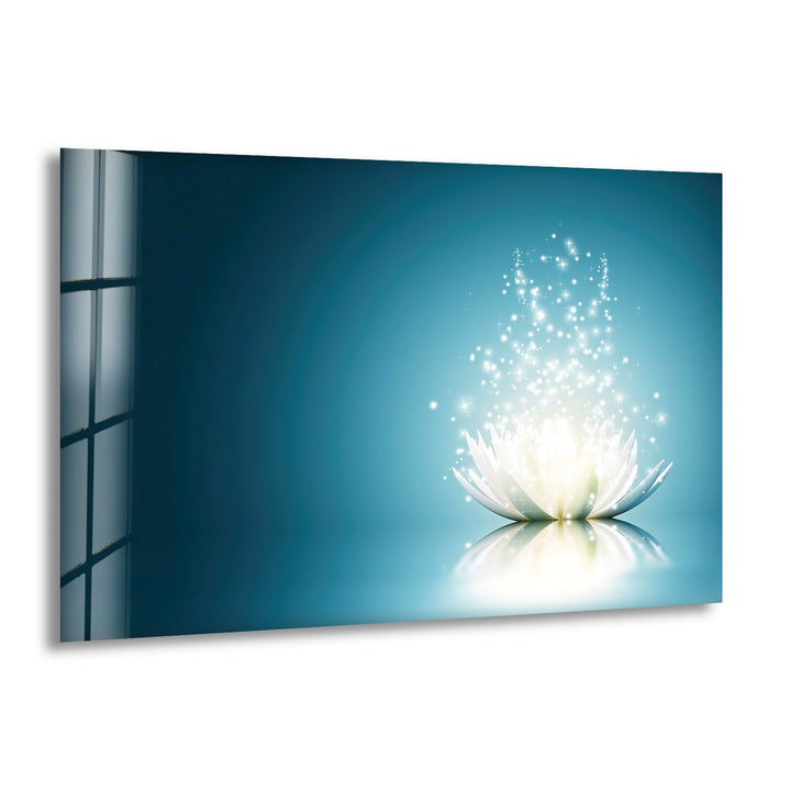 Wandkunst aus Glas mit weißer Lotusblüte