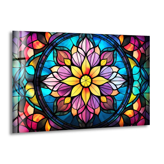 Colorful Mandala Wall Art – Vibrant Stained Glass Style Glass Print for Boho or Modern Interiors - MyPhotoStation