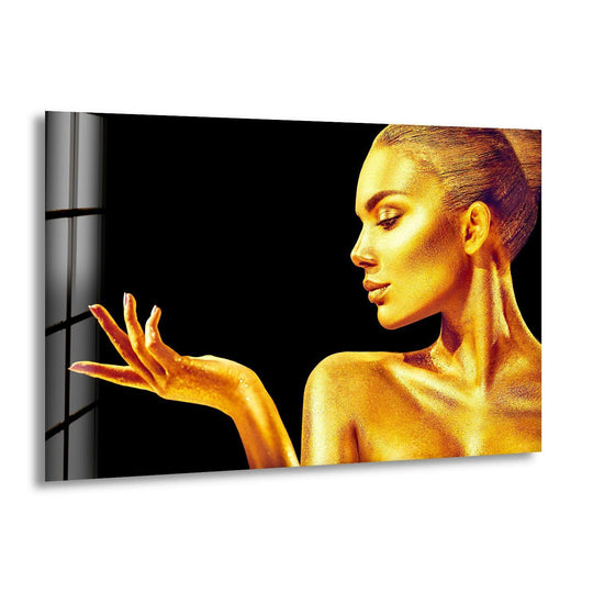 Cool Art glass wall art gold glitter woman design and living room decor wall art