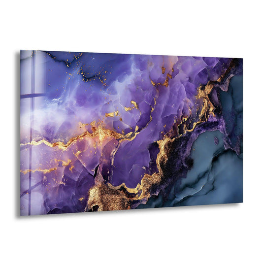 A close-up of purple and blue abstract alcohol ink with gold veins, enhancing home decor.