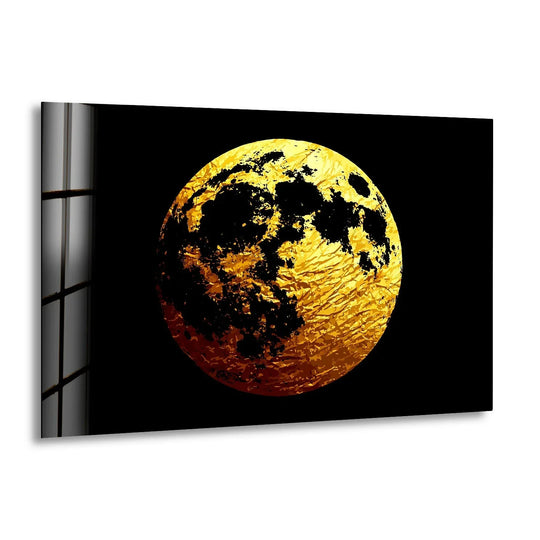 Space Wall Art golden color moon and black shades glass wall art ideal to create a focal point plus durable tempered glass for vivid colors