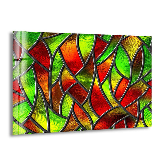 Red and Green Stained Glass Wall Art picture on glass wall art, photos printed on glass