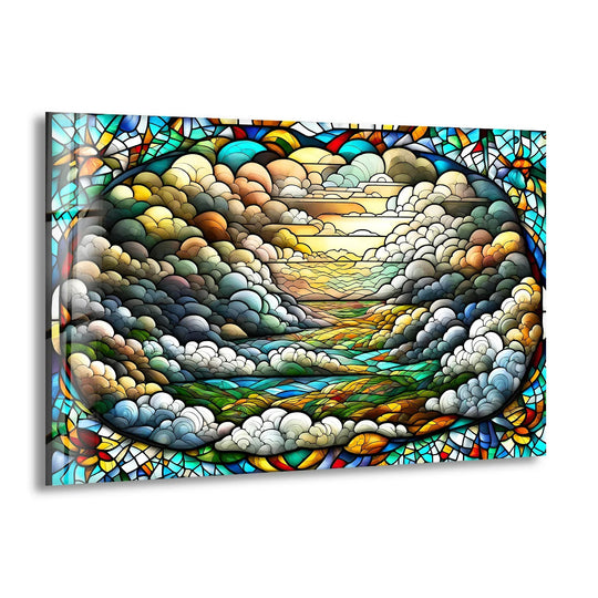 Stained Glass Landscape Wall Art – Colorful Sky & Rolling Hills - MyPhotoStation