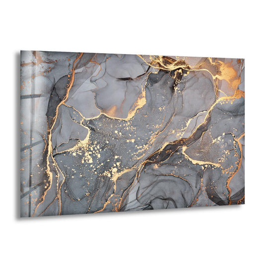 Abstract golden alcohol ink marble decorative wall art with a dramatic, loud design.