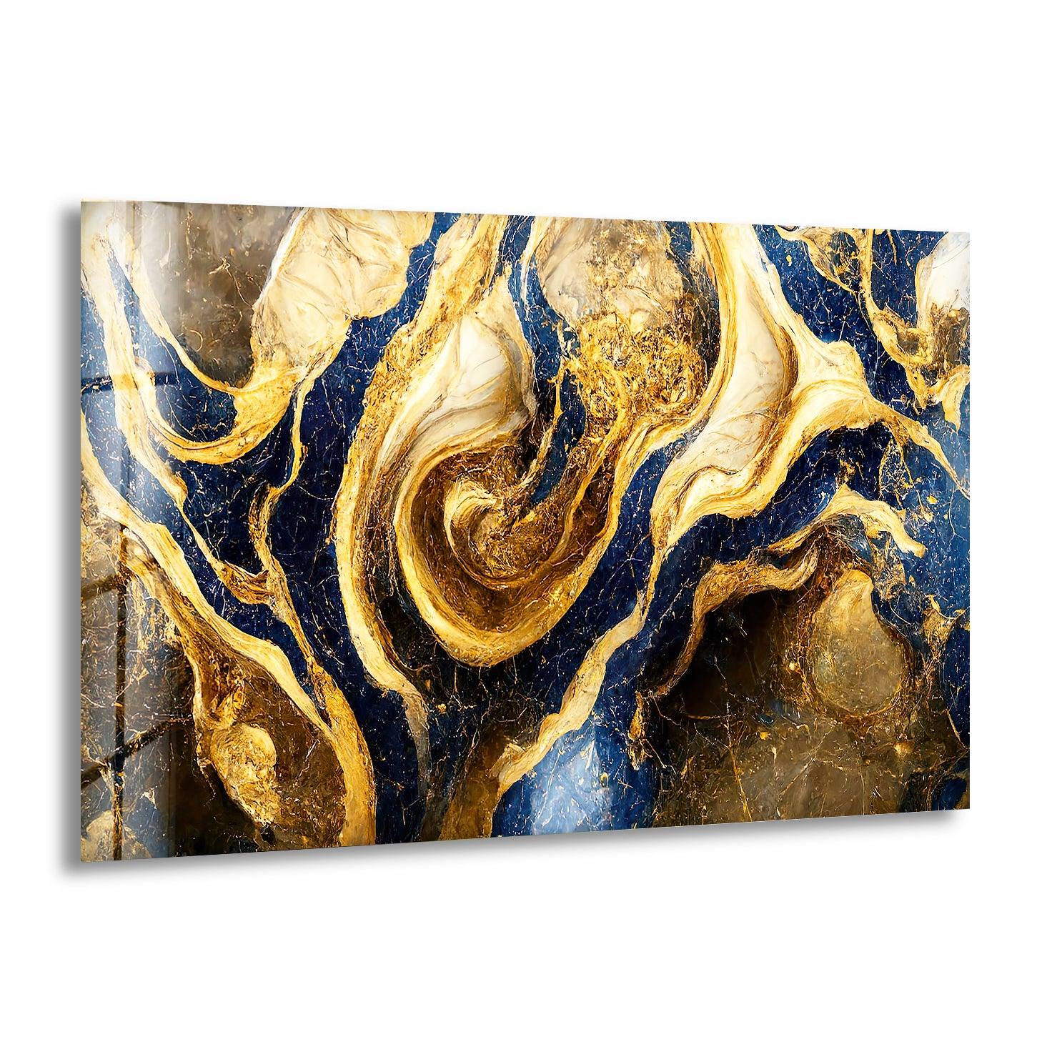 Abstrakte Glaswandkunst aus goldenem Marmor