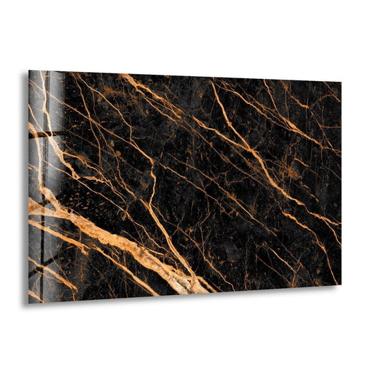 Dark marble with gold veins glass art painting featuring intricate veining.