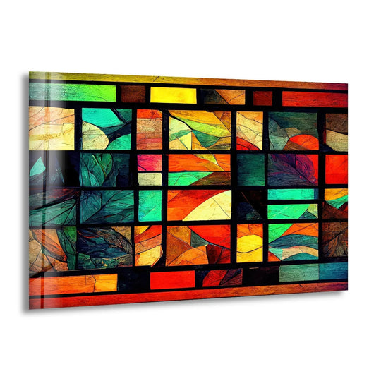 Stunning stained glass art captures the vibrant focal point of abstract geometric patterns as eye-catching home decor.