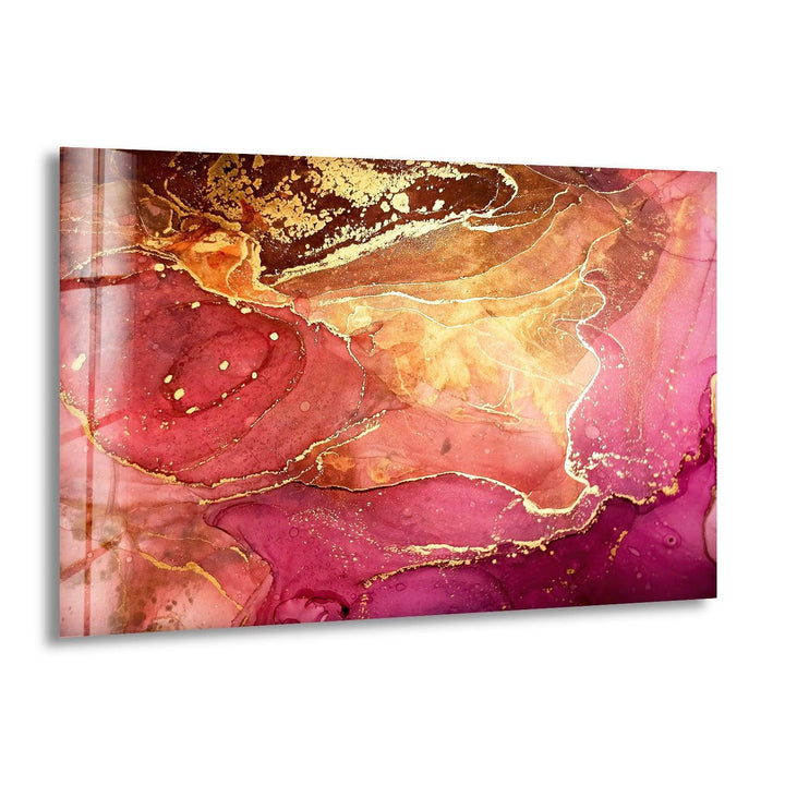 Abstrakte Glaswandkunst in Hot Pink und Gold