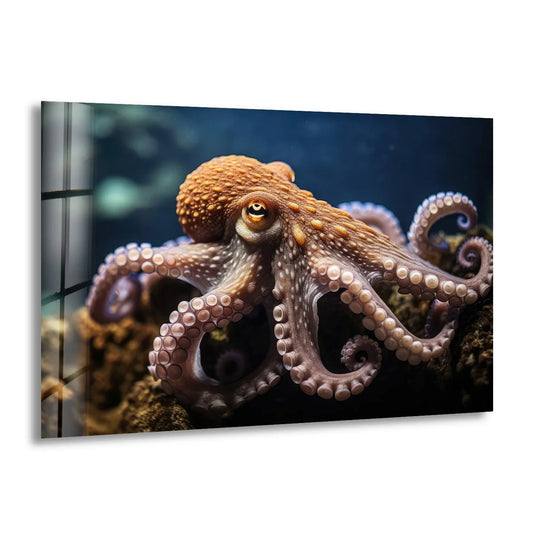 Dark, serene ocean background highlights a fascinating octopus as stunning home decor.