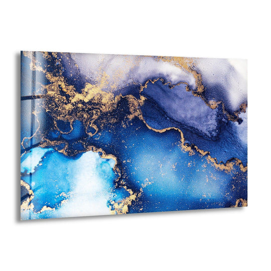 Blue and Gold Alcohol ink Glass Wall Art - MyPhotoStation