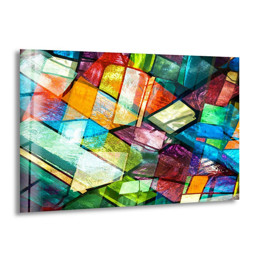 Stained Colorful Geometrics Glass Wall Art Glass Printing Wall Art, Print photos on glass