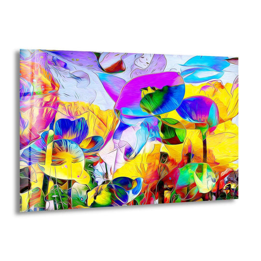 Abstract art from glass that evokes a vibrant, joyful mood with bold floral strokes.