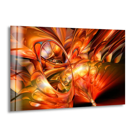 Vibrant orange abstract fractal art from glass showcasing a luminous, glossy finish.