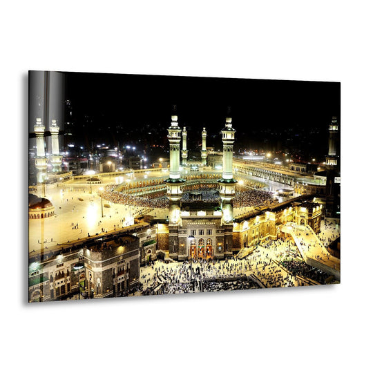 Religion glass wall art Kaaba view and sacred Islamic artwork with tempered glass for spiritual beauty and durable religious decor