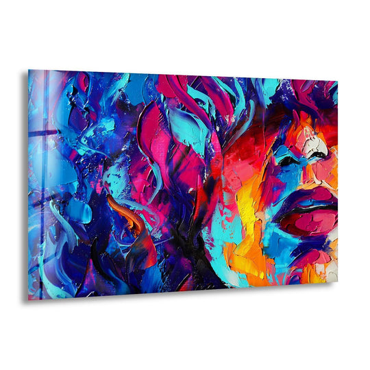 Cool Art Woman Painting Art Glass Wall Art colorful and expressive plus vibrant wall decor and bold abstract hues