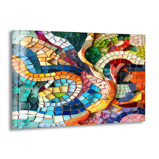 Mosaic Colorful Glass Wall Art print picture on glass, Tempered Glass Wall Art